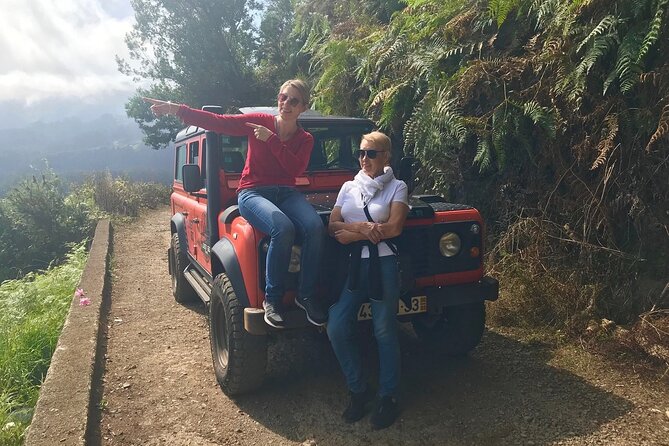 Madeira Private Jeep 4x4: Old Forest Full-Day Tour incl Pico Arieiro - Miradouro do Guindaste: sea cliffs, mountains, and distant Porto Santo